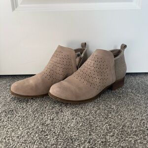 Toms Perforated Taupe Ankle Booties